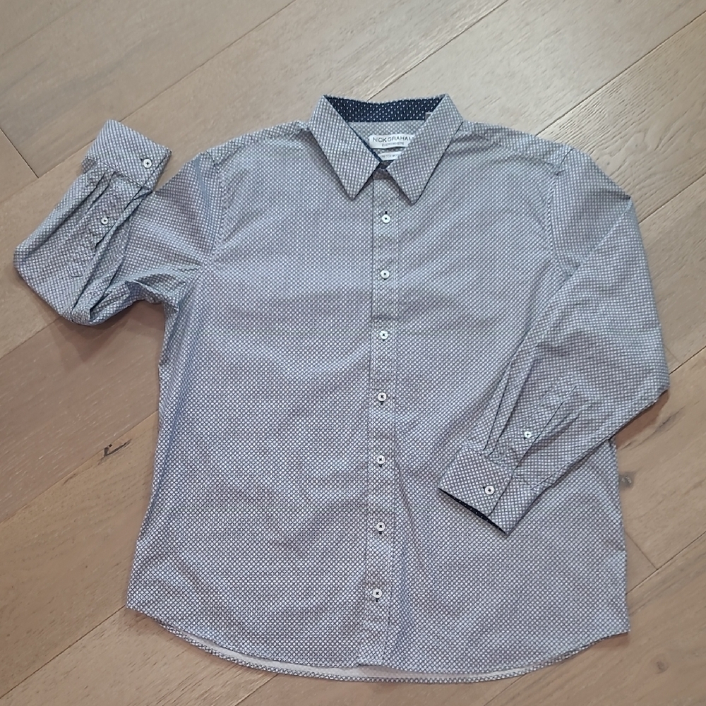 EUC Nick Graham Shirt Men's sz 2XL Blue Geometric Everywhere Stretch Moderfn Fit